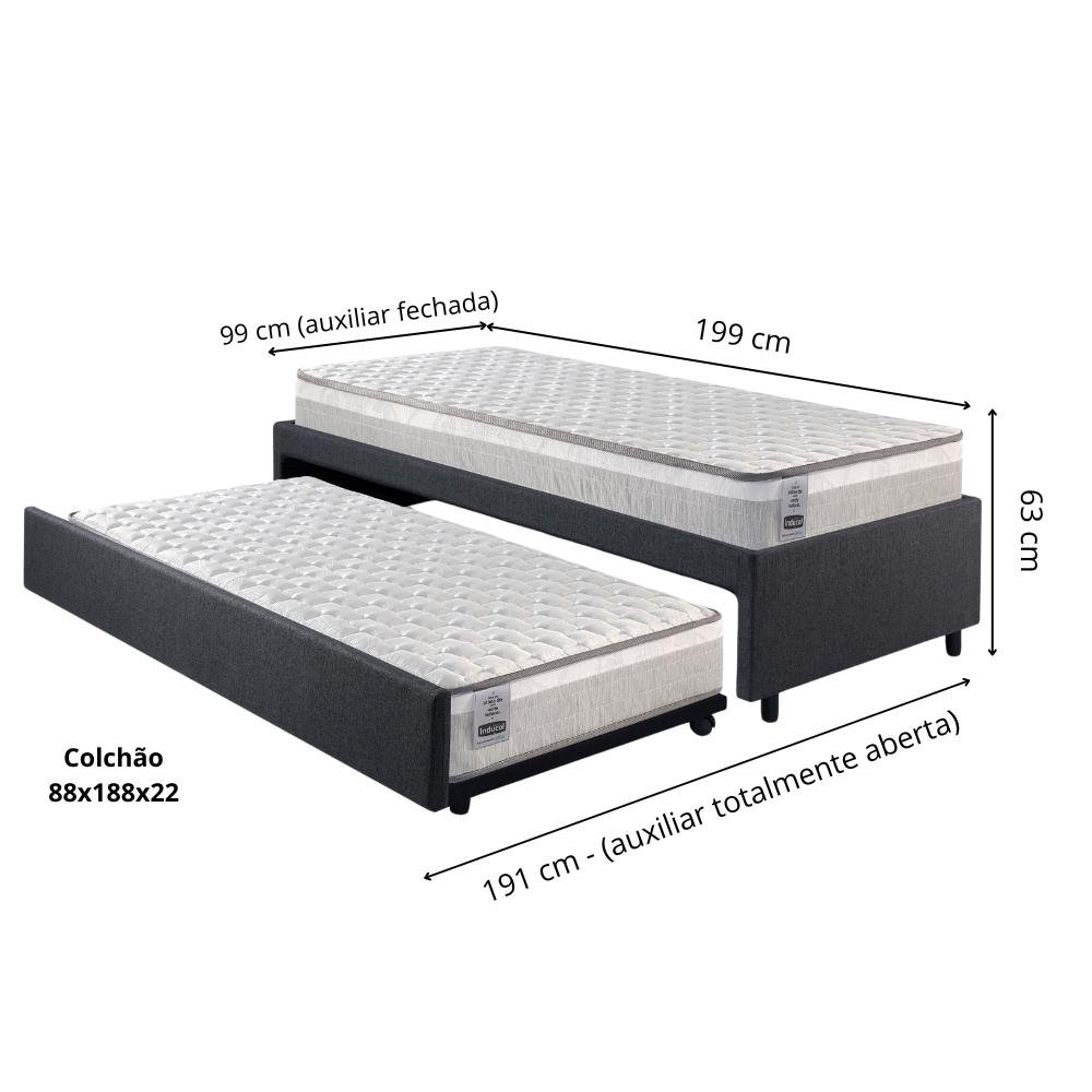 Bicama Box Solteiro Linho Cinza 88x188 com Dois Colchões Hanover Molas Ensacadas Inducol - 2