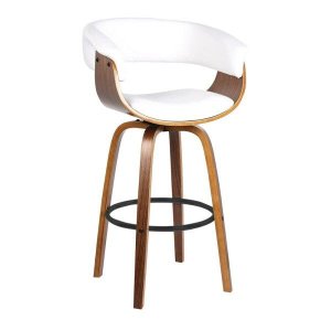Banqueta Betim PU Branco Base Madeira  