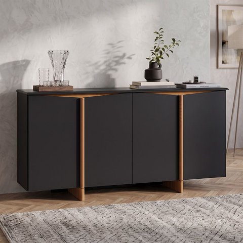 Buffet Flow Sense 4 Portas Preto para Sala de Jantar com Design Moderno e Ampla Organização