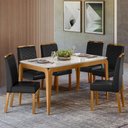 Ver imagem 2 de Conjunto Sala de Jantar Mesa Aurea 160x90 6 Cadeiras Aurea Ype/offwhite/corino Preto Brilho