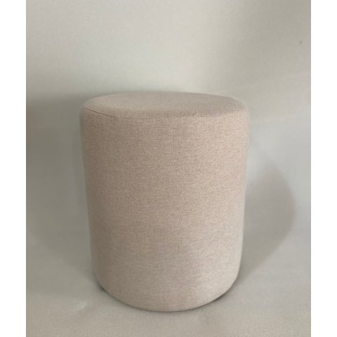 Kit 2 Puffs Redondo em Linho, Estofado, Bege Claro, Decorativo para Sala Moveis