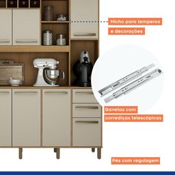 Armário de Cozinha 11 Portas 2 Gavetas Petra Valdemóveis Cinamomo Off White - 5