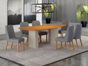Ver imagem 1 de Conjunto Jantar 6 Cadeiras Maciça 2x1 Iza - Arbo Design- Off White- Linho Cinza