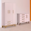 Ver imagem 1 de Conjunto Guarda Ropa Slim e Cômoda Sapateira Retro Rosa