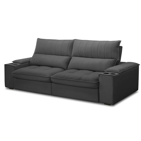 Sofá Retrátil 3 Lugares com Porta Copo 250cm Andes F05 Veludo Grafite - Mpozenato