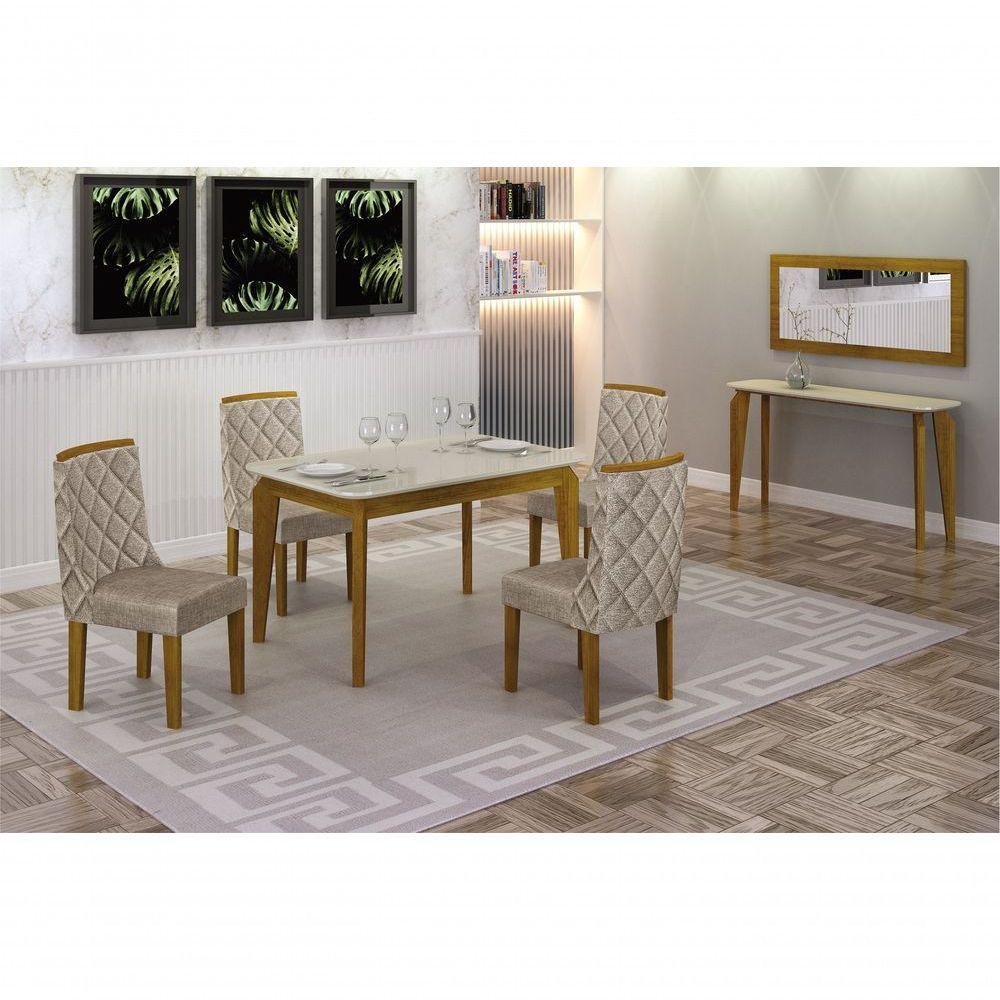 Mesa De Jantar 6 Lugares Tampo Mdf/Vidro Brenda 120Cm Freijó/Off White - 2