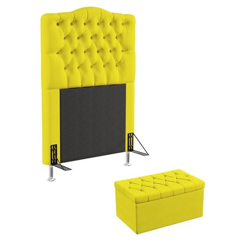 Kit Cabeceira Decorativa Para Cama Box Pollux e Calçadeira Sagitarius 90 Para Cama de Solteiro Sued 
