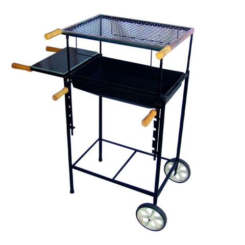 Kit Churrasqueira Retangular Regulável Rodas Pedra Grelha