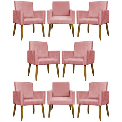 Kit 8 Poltronas Decorativas para Sala Mari Suede Cores Pé Palito Castanho
