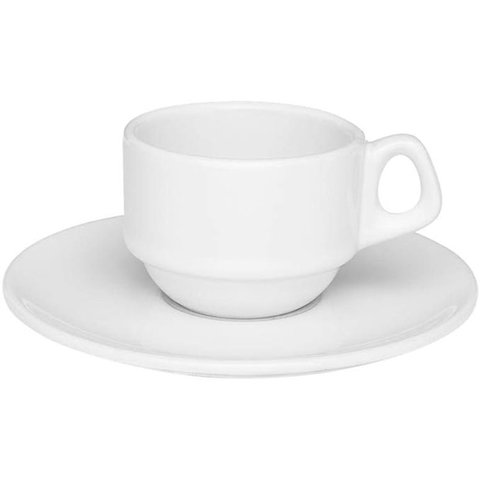 Xícara de Cafezinho Empilhável 75ml com Pires Branco Oxford