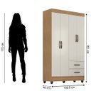 Ver mais imagens de Kit Guarda-roupa Solteiro 4 Portas com Cômoda Sapateira Lisa Nature/off White