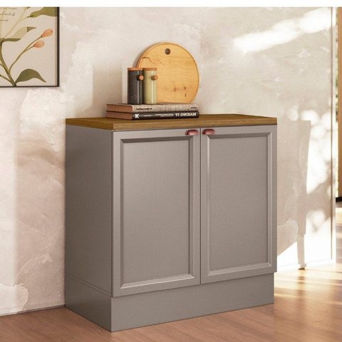 Balcão para Cozinha 80cm com Tampo Unna Cinza/Gris