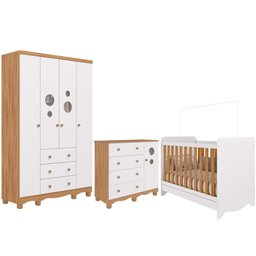 Quarto Bebê Completo Berço Americano Bem 3em1 Guarda Roupas 4 Portas Cômoda 1 Porta Bolinha 100% - 2