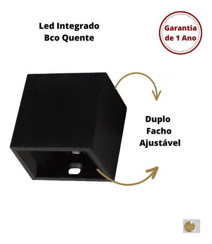 Arandela Mini Led 2w Branco Quente Cubo Bivolt - Preto - 110v/220v - 4