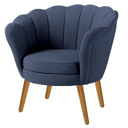 Poltrona Pétala Base em Linho:11-azul Pés Madeira Claro - 1