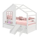 Ver imagem 5 de Bicama Casinha com Janela e Escada/escorregador Madeira Maciça Branco/ Rosa Housin