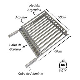 Grelha Parrilha Argentina Aço Inox com Caixa Gordura 50x60cm - 2