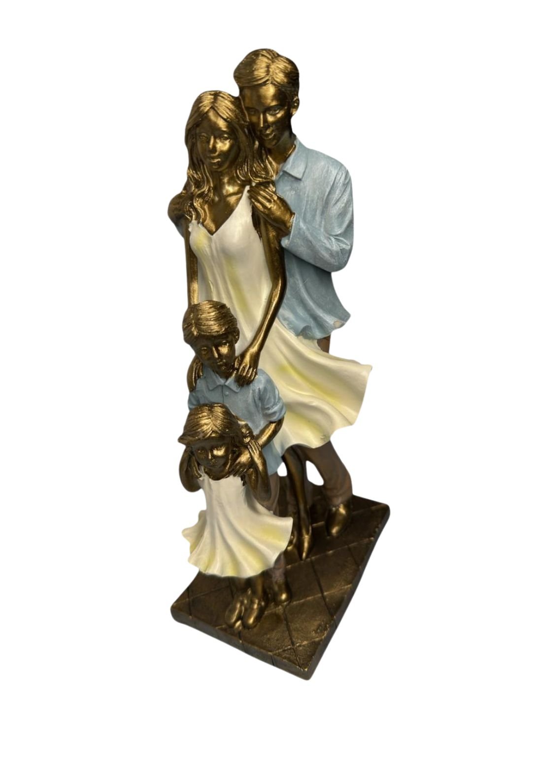 Escultura Familia Decorativa em Resina Pai Mãe Casal de Filhos