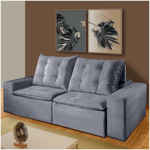 Sofá Larissa 3 Lugares Retrátil Reclinável Suede Cinza