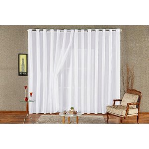Cortina Sala Quarto Voal Liso com Forro Branco 3,00x2,20m
