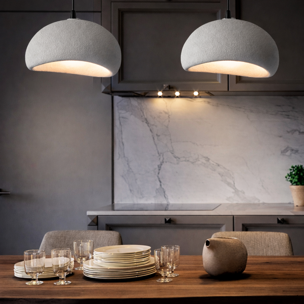 Lustre Pendente 50cm Luminária Japonesa Wabi-sabi Orgânico Cogumelo Concreto Gimpo Ltj50-cinza-a - 9