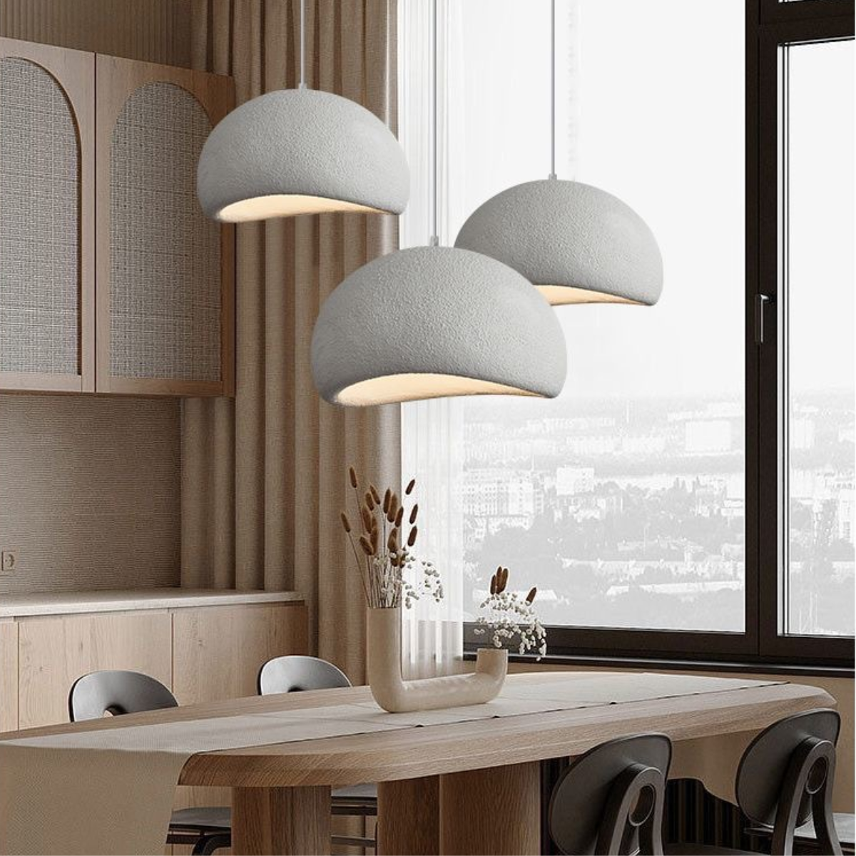 Ver mais imagens de Lustre Pendente 50cm Luminária Japonesa Wabi-sabi Orgânico Cogumelo Concreto Gimpo Ltj50-cinza-a