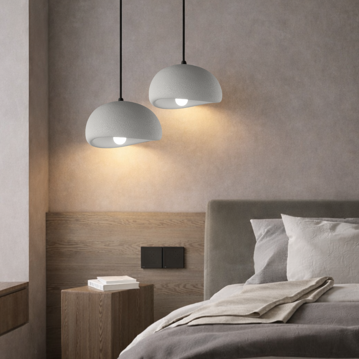 Ver imagem 5 de Lustre Pendente 50cm Luminária Japonesa Wabi-sabi Orgânico Cogumelo Concreto Gimpo Ltj50-cinza-a