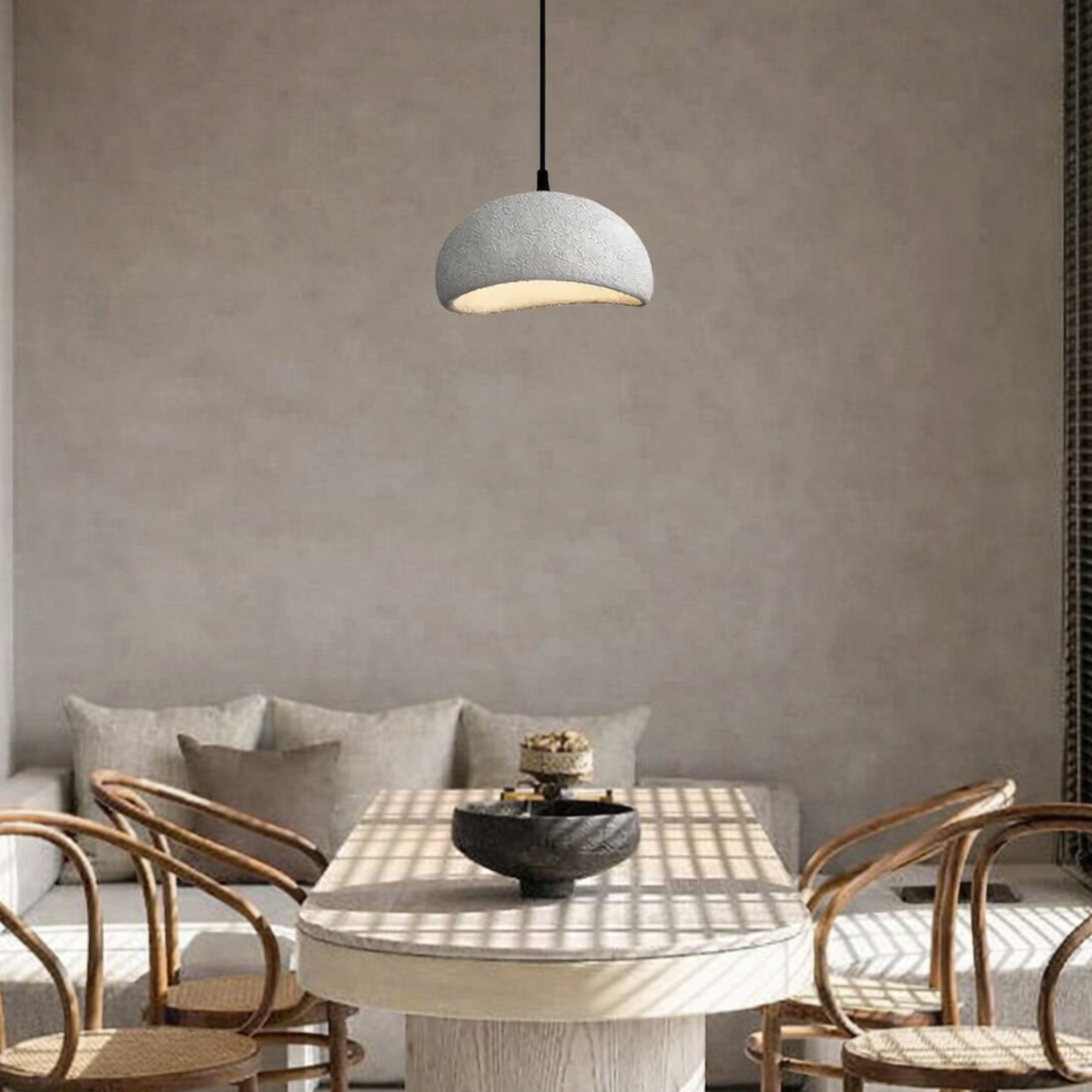 Lustre Pendente 50cm Luminária Japonesa Wabi-sabi Orgânico Cogumelo Concreto Gimpo Ltj50-cinza-a