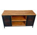 Ver imagem 4 de Rack para Sala Modelo Industrial com 2 Portas de Chapas de Ferro Cor Preta e Madeira Cor Imbuia