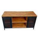 Ver imagem 4 de Rack para Sala Modelo Industrial com 2 Portas de Chapas de Ferro Cor Preta e Madeira Cor Imbuia