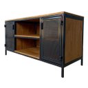 Ver imagem 1 de Rack para Sala Modelo Industrial com 2 Portas de Chapas de Ferro Cor Preta e Madeira Cor Imbuia