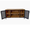 Ver imagem 3 de Rack para Sala Modelo Industrial com 2 Portas de Chapas de Ferro Cor Preta e Madeira Cor Imbuia