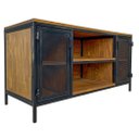 Ver imagem 5 de Rack para Sala Modelo Industrial com 2 Portas de Chapas de Ferro Cor Preta e Madeira Cor Imbuia