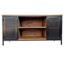 Ver imagem 2 de Rack para Sala Modelo Industrial com 2 Portas de Chapas de Ferro Cor Preta e Madeira Cor Imbuia