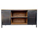 Ver imagem 2 de Rack para Sala Modelo Industrial com 2 Portas de Chapas de Ferro Cor Preta e Madeira Cor Imbuia