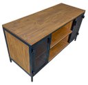 Ver imagem 6 de Rack para Sala Modelo Industrial com 2 Portas de Chapas de Ferro Cor Preta e Madeira Cor Imbuia