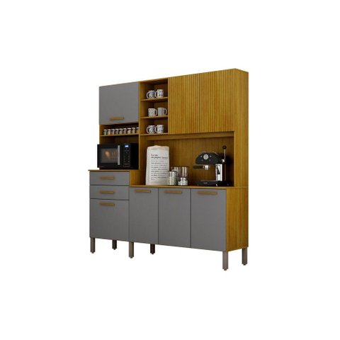 Kitão New Lion 179 cm com 7 Portas e 2 Gavetas Cinamomo/Cinza