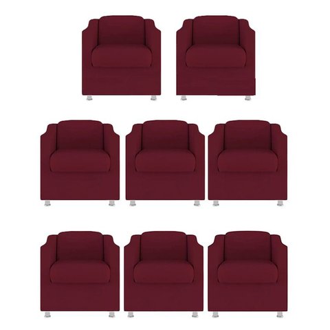 Kit 8 Poltronas Decorativa Reforçada Recepção Clinica Salão Suede Marsala