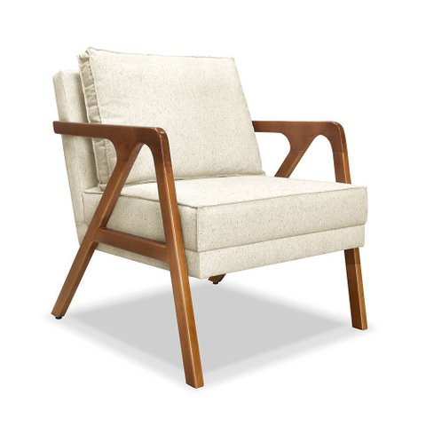 Poltrona Decorativa Mona para Sala de Estar Linho Off White - Montanaris Decor