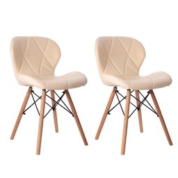 Kit 02 Cadeiras Estofada Jantar Charles Eames Eiffel Slim Wood Confort Creme - 1
