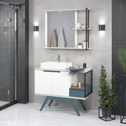 Conjunto de Banheiro Berton Ocean 1,00 Cosmo/azul/br