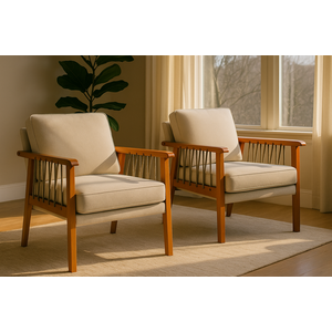 Kit 2 Poltronas Lumi Corda Náutica Madeira Maciça Moderna:bege