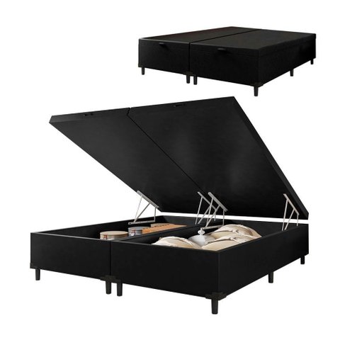 Cama Box Com Baú Queen 1,58M Preto Marrom