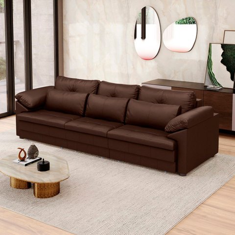 Sofá Retrátil 3 Lugares para Sala 297cm Dijon Couro Caramelo S07 - Mpozenato