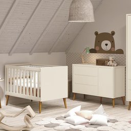 Jogo de Quarto Infantil Theo Retrô Cômoda 1 Porta e Berço Areia Fosco com Pés Amadeirado - - 2