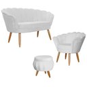 Ver imagem 1 de Kit Pétala - Poltrona, Namoradeira e Puff Suede - Ds Estofados Branco
