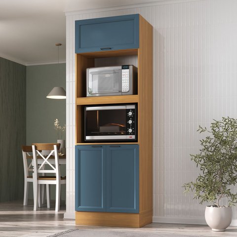 Paneleiro Torre Quente para Forno Planejado 70cm Soho CabeCasa MadeiraOriginals Freijó/Azul