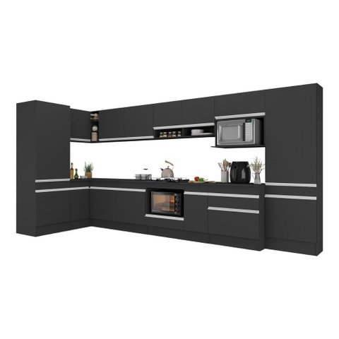Cozinha Modulada Completa Canto 409cm com Rodapé e Balcão para Cooktop Veneza Multimóveis Mp2304