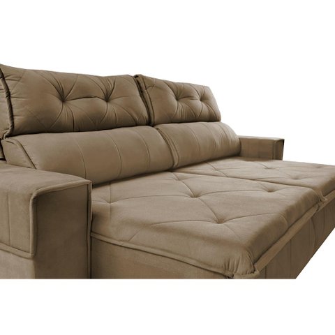Sofá Retrátil e Reclinável 2.50m Cama inBox Tókio com Molas e Bordado 3D Velusoft Castor