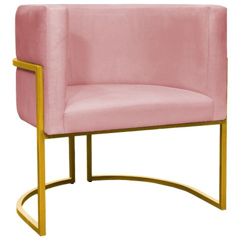 Poltrona Decorativa Recepção Luna Suede Cores Base de Ferro Dourada - Rosê, Suede